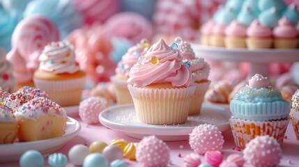 Colorful candies, delicious dessert ice cream party, summer, celebrate International Children's Day, happy atmosphere, candy color, gentle and festive, 4k high definition wallpaper, background, genera