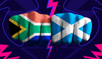 South Africa VS Scotland T20 Cricket World Cup 2024 concept match template banner vector...