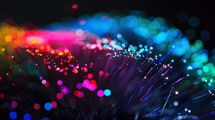 Glowing Fiber Optic Background with Bright Spots and Colorful Lights