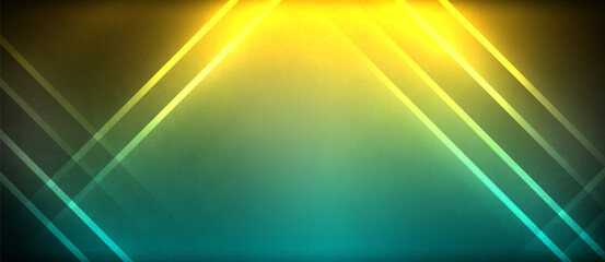 Naklejka premium Neon glowing circle rays, light round lines in the dark, planet style neon wave lines. Energetic electric concept design for wallpaper, banner, background