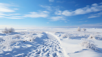 A Frosty Path Disappearing in the Horizon Landscape Background