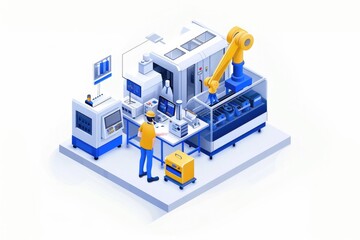 Engineer Maintenance machine isometric industrial employee worker fixing in factory element on white background isolated.