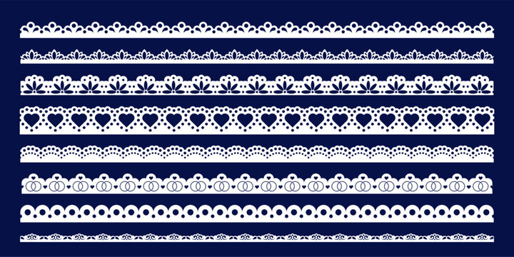 Hand drawn lace scalloped paper punch border. Vector illustration