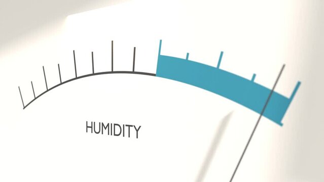Humidity level on measure scale. Hygrometer mechanic round scale with arrow. Colorful infographic gauge element. 3D render