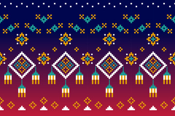 Obraz premium Cross Stitch. Geometric ethnic patterns. Design for Saree, Patola, Sari, Dupatta, Vyshyvanka, rushnyk, dupatta, Clothing, fabric, batik, Knitwear, Embroidery, Ikkat, Pixel pattern. Traditional Design.