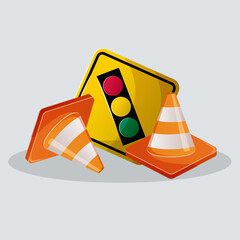 Traffic cone orange , traffic sign stock illustration with traffic lamp sign