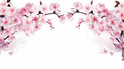 Frame of Sakura Cherry Blossoms Spring flower of Japan white background