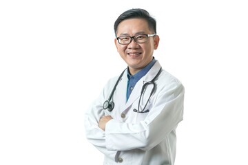 A man doctor with a stethoscope, a surgeon, a medical profession, a smiling man in a medical uniform, saving lives, health.