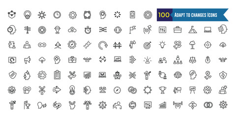 Adapt to changes icons set. Outline set of adapt to changes vector icons for ui design. Outline icon collection. Editable stroke.