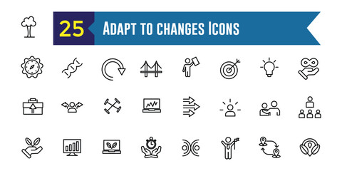 Adapt to changes icons set. Outline set of adapt to changes vector icons for ui design. Outline icon collection. Editable stroke.