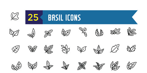 Basil icons set. Outline set of basil vector icons for ui design. Outline icon collection. Editable stroke.