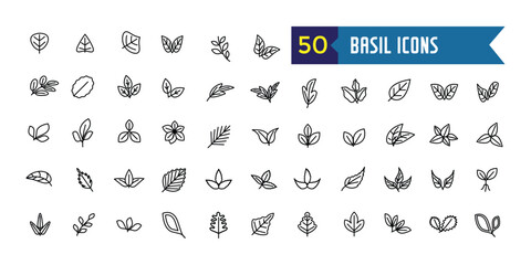Basil icons set. Outline set of basil vector icons for ui design. Outline icon collection. Editable stroke.