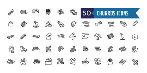 Churros icons set outline vector. Mexican chocolate. Churro food. Outline icon collection. Editable stroke.