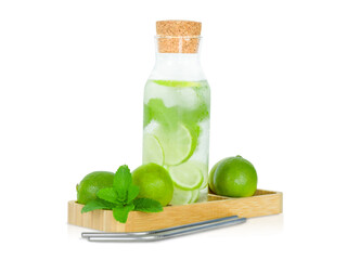 Glass bottle with water and lime