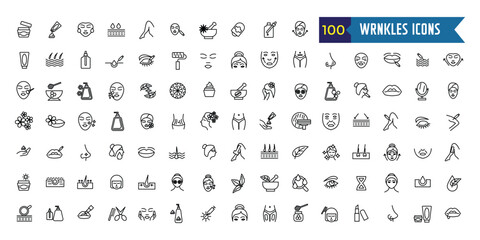 Wrinkles icons set. Outline set of wrinkles vector icons for ui design. Outline icon collection. Editable stroke.