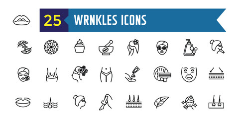 Wrinkles icons set. Outline set of wrinkles vector icons for ui design. Outline icon collection. Editable stroke.
