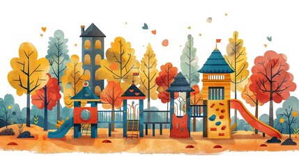 An illustration of a community building a playground together, symbolizing creating shared spaces through cooperation. stock image