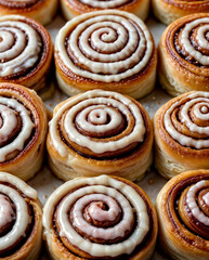 Fototapeta premium Homemade cinnamon roll with cream cheese buttercream. Generative AI