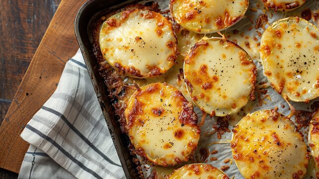 Baked ostiones with cheese, top view. Generative Ai