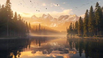 Serene Mountain Lake Sunrise  