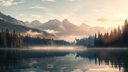 Fototapeta premium Serene Mountain Lake Sunrise 