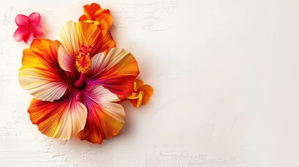 A 3D render of an abstract cut paper hibiscus, isolated on a white background