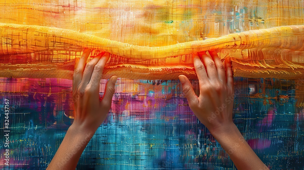 Poster an abstract depiction of hands weaving a tapestry, symbolizing creating unity through collaborative 