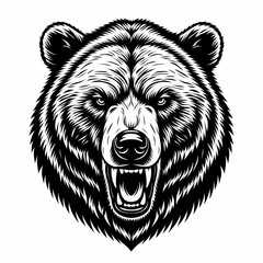A powerful PNG logo featuring a grizzly bear's head, ideal for T-shirts, businesses, and hunting clubs, radiating strength and resilience.