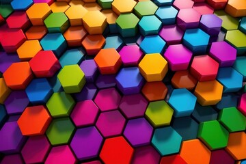 Abstract background texture of 3d glossy plastic rainbow hexagon geometric shapes