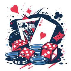 T-shirt hand drawn illustration, casino playing cards and dice