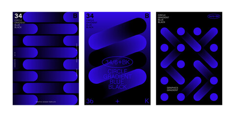 Gradient blue black poster set template use book cover brochure leaflet flyer magazine web printing mobile modern style simple minimal motion circle pattern blend quality fluid shapes blue light flow 