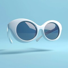 3D rendered sunglasses, modern design, floating on isolated sky blue background