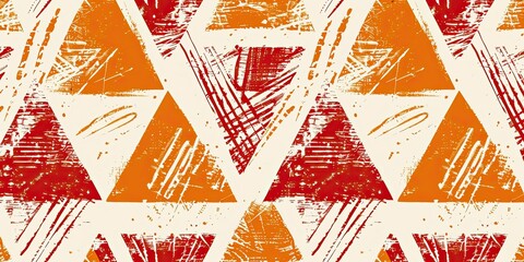 A modern pattern with orange and red stripes, triangles, lines, and shapes with brush strokes in the style of graphic design on a white background with no shadows and a flat vector illustration