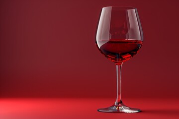 3D rendered red wine glass, elegant shape, on isolated burgundy background