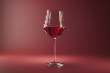 A 3D red wine glass with an elegant shape sits against a burgundy background, isolated for focus