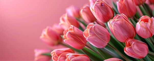 Obraz premium 3D pink tulips, a bunch, beautifully stand out on a vibrant pink background