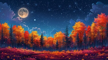 Naklejka premium Nature Background, Autumn Forest with a Foggy Morning: A misty morning in an autumn forest, with the rising sun filtering through the fog and colorful leaves, creating a magical atmosphere.