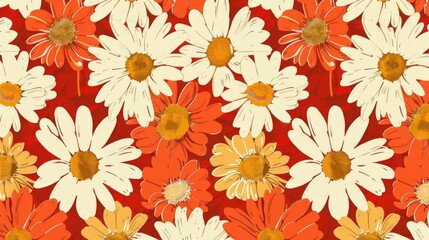 Seventies Inspired Daisy Pattern in Retro Red and Orange