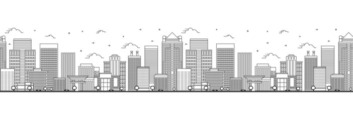 Fototapeta premium Seamless pattern with outline Birmingham Alabama City Skyline. Modern Buildings Isolated on White. Birmingham USA Cityscape with Landmarks.