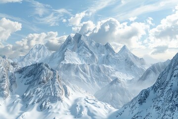 Obraz premium The mountains are covered in snow and the sky is cloudy generated by AI