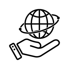 Icon of a hand holding a globe Vector illustration for website, internet, banner