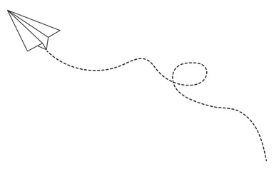 Paper plane with dotted line, Origami paper airplane, Travel and route symbol in line style, paper plane flying on white background.
 vector illustration. 