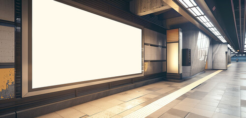 Fototapeta premium Ultra realistic 3D render of a metropolitan subway billboard, blank with a light border for urban-style promotions.