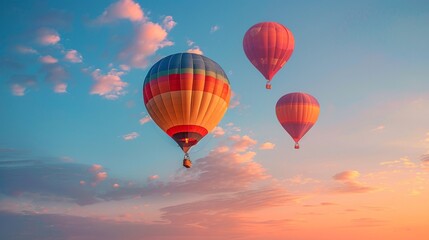 colorful hot air balloons at sunrise, clear sky , vibrant color - Powered by Adobe