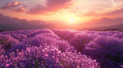 rural lavender fields, sunset, vibrant purple hues , DALL-E 2