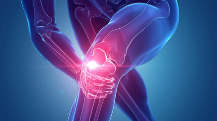 " 膝痛の視覚表現: ルンバー領域での痛みと不快感を具現化したイメージ."