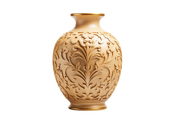 Gleaming Golden Vase Blooming With Floral Splendor on a White or Clear Surface PNG Transparent Background.