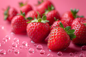 Sweet fresh strawberries on pink background, ai technology
