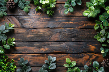 leaves on wooden background. Created with Ai