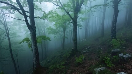 Obraz premium Mist in a Crimean Beech Forest